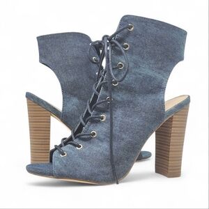 Liliana Denim Lace Up Open Toe ankle Boots